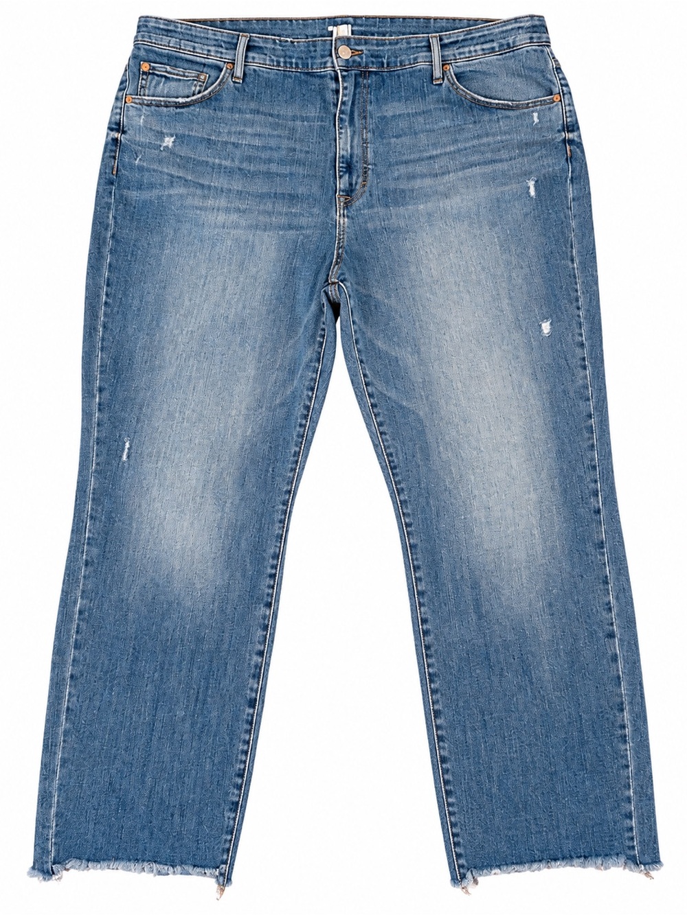 EVRI Women’s 22W Ankle Jeans Distressed Raw Hem Medium Wash Stretch Denim